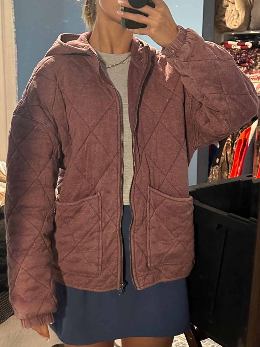 wild fable Quilted Hooded coat in Mauve
